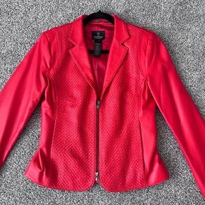 Madeleine Soft 100% Lamb Nappa Leather Orange Genuine Woven Zipup Blazer 4